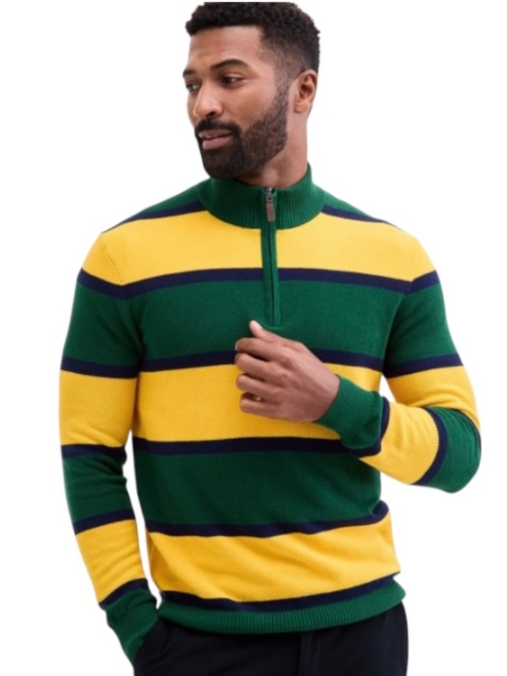 Club Room Men's Quarter-Zip Sweater, Yellow Finley Stripe Size XL - NWT